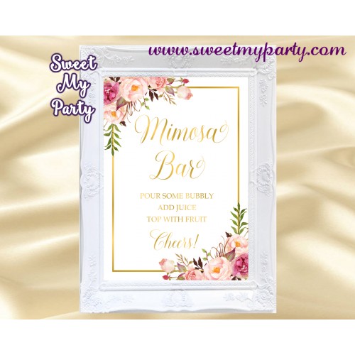 Blush Mimosa Bar Sign,Floral Gold Mimosa Bar Sign, (31gw)